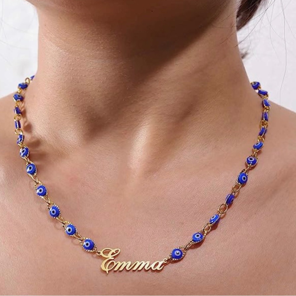 Let me know your name and we can add it! Evil Eye name necklace